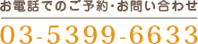 お電話でのお問い合わせはこちら 03-5399-6633